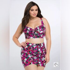 Torrid size 20 Floral Skull Print Women's two piece bathing suit